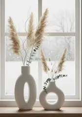 İkili Dekoratif Vazo Set | Silindir | Halka