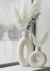 İkili Dekoratif Vazo | Silindir | Çizgili Halka