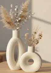 İkili Dekoratif Vazo | Silindir | Çizgili Halka