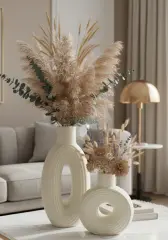 İkili Dekoratif Vazo | Silindir | Çizgili Halka