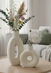 İkili Dekoratif Vazo | Silindir | Çizgili Halka