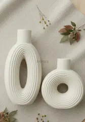 İkili Dekoratif Vazo | Silindir | Çizgili Halka