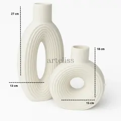 İkili Dekoratif Vazo | Silindir | Çizgili Halka