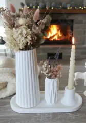 Dekoratif Tepsili Silindir Vazo Şamdan Seti