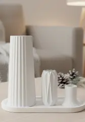 Dekoratif Tepsili Silindir Vazo Şamdan Seti