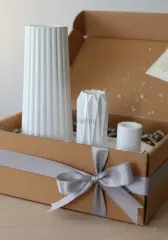 Dekoratif Tepsili Silindir Vazo Şamdan Seti