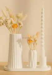 Dekoratif Tepsili Silindir Vazo Şamdan Seti