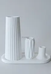 Dekoratif Tepsili Silindir Vazo Şamdan Seti