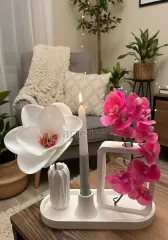 Dekoratif Tepsili Çerçeve Vazo Şamdan Seti