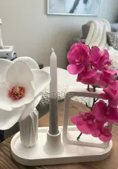 Dekoratif Tepsili Çerçeve Vazo Şamdan Seti