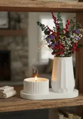 Tepsili Ahşap Fitilli Kokulu Mum Mini Vazo Seti