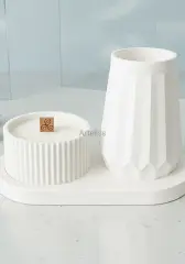 Tepsili Ahşap Fitilli Kokulu Mum Mini Vazo Seti