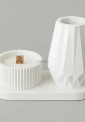 Tepsili Ahşap Fitilli Kokulu Mum Mini Vazo Seti