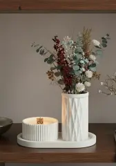 Tepsili Ahşap Fitilli Kokulu Mum Mini Vazo Seti