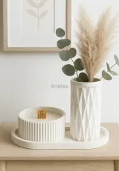 Tepsili Ahşap Fitilli Kokulu Mum Mini Vazo Seti