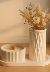 Tepsili Ahşap Fitilli Kokulu Mum Mini Vazo Seti