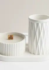 Tepsili Ahşap Fitilli Kokulu Mum Mini Vazo Seti