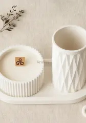 Tepsili Ahşap Fitilli Kokulu Mum Mini Vazo Seti