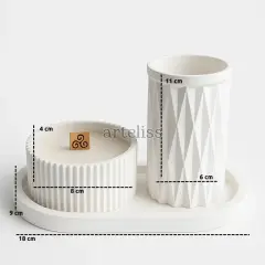 Tepsili Ahşap Fitilli Kokulu Mum Mini Vazo Seti