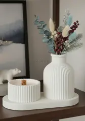 Tepsili Ahşap Fitilli Kokulu Mum Mini Vazo Seti