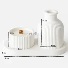 Tepsili Ahşap Fitilli Kokulu Mum Mini Vazo Seti