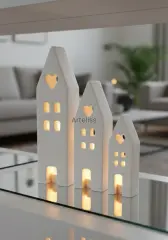 Nordic Minimal Beyaz Işık Evleri 3’lü Set