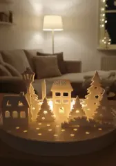 Kar Ev Manzaralı Tealight Mumlu Standlı Dekor Set