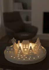 Kar Ev Manzaralı Tealight Mumlu Standlı Dekor Set