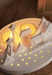 Kar Ev Manzaralı Tealight Mumlu Standlı Dekor Set