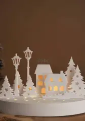 Kar Ev Manzaralı Tealight Mumlu Standlı Dekor Set