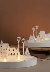 Kar Ev Manzaralı Tealight Mumlu Standlı Dekor Set
