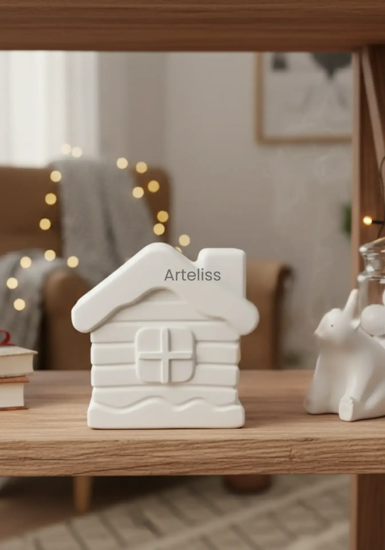 Dekoratif Kış Evi Beyaz Obje Biblo | Boyanabilir