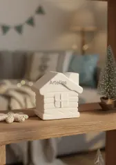Dekoratif Kış Evi Beyaz Obje Biblo | Boyanabilir