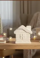 Dekoratif Kış Evi Beyaz Obje Biblo | Boyanabilir