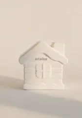 Dekoratif Kış Evi Beyaz Obje Biblo | Boyanabilir