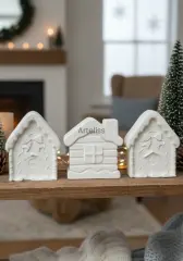 3'lü Beyaz Dekoratif Kış Evi Seti | Boyanabilir