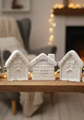 3'lü Beyaz Dekoratif Kış Evi Seti | Boyanabilir