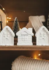 3'lü Beyaz Dekoratif Kış Evi Seti | Boyanabilir