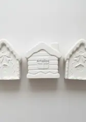 3'lü Beyaz Dekoratif Kış Evi Seti | Boyanabilir