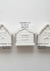 3'lü Beyaz Dekoratif Kış Evi Seti | Boyanabilir