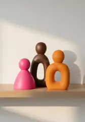Dekoratif Renkli Soyut Üçlü Aile Figürü Biblo