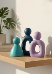 Dekoratif Renkli Soyut Üçlü Aile Figürü Obje