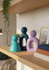 Dekoratif Renkli Soyut Üçlü Aile Figürü Obje