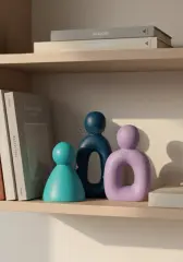 Dekoratif Renkli Soyut Üçlü Aile Figürü Obje