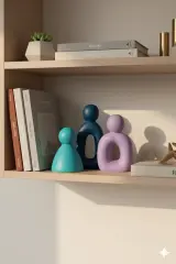 Dekoratif Renkli Soyut Üçlü Aile Figürü Obje