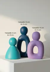 Dekoratif Renkli Soyut Üçlü Aile Figürü Obje