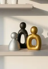 Dekoratif Renkli Soyut Üçlü Aile Figürü Obje