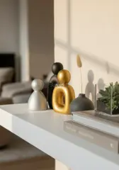 Dekoratif Renkli Soyut Üçlü Aile Figürü Obje