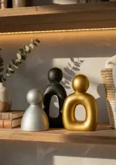 Dekoratif Renkli Soyut Üçlü Aile Figürü Obje