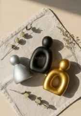 Dekoratif Renkli Soyut Üçlü Aile Figürü Obje